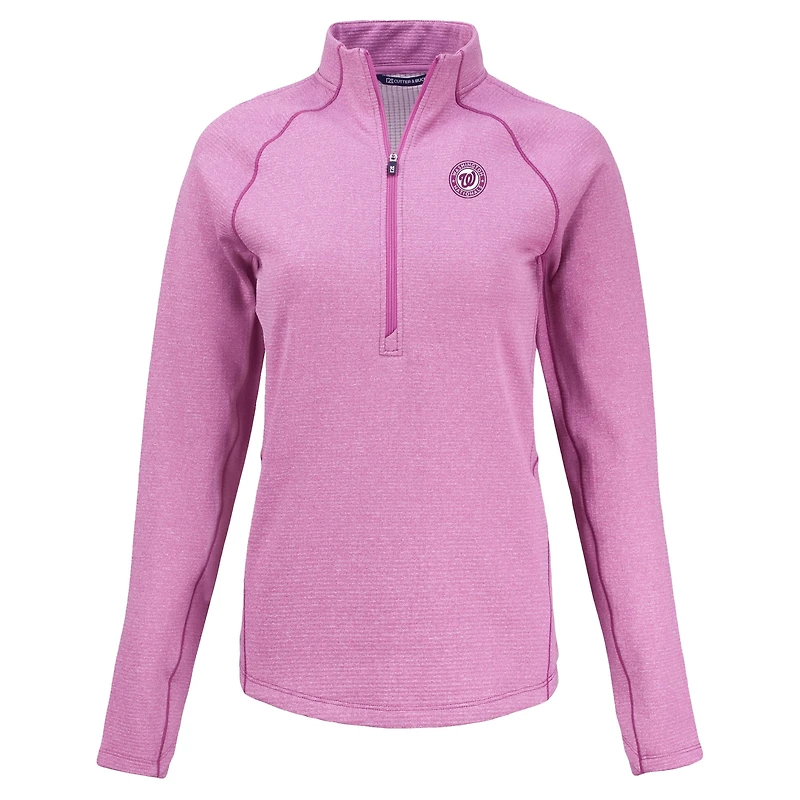 Women's Cutter & Buck Heather Light Pink Washington Nationals Peshastin Eco Fleece Recycled Half-Zip Jacket