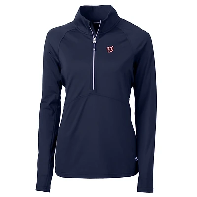 Women's Cutter & Buck Navy Washington Nationals Adapt Eco Knit Stretch Half-Zip Pullover Top