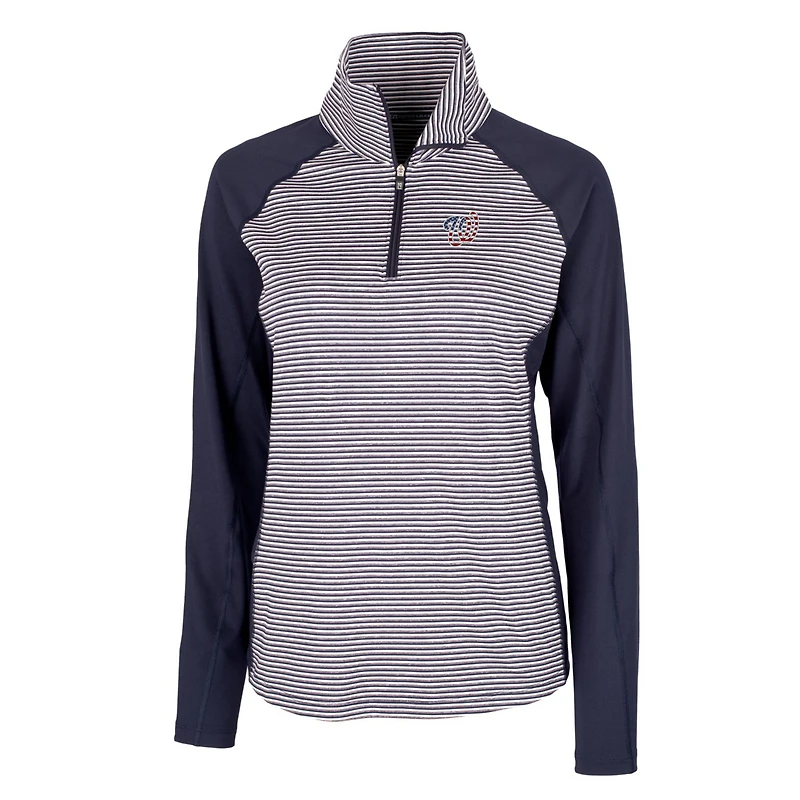 Pull-over extensible à demi-zip bleu marine avec logo Americana et rayures ton sur pour femme, Cutter & Buck, Washington Nationals