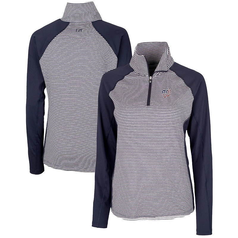 Pull-over extensible à demi-zip bleu marine avec logo Americana et rayures ton sur pour femme, Cutter & Buck, Washington Nationals