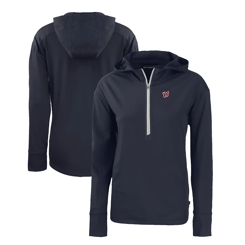 Sweat à capuche demi-zippé écologique recyclé Daybreak pour femme, bleu marine, des Nationals de Washington, Cutter & Buck