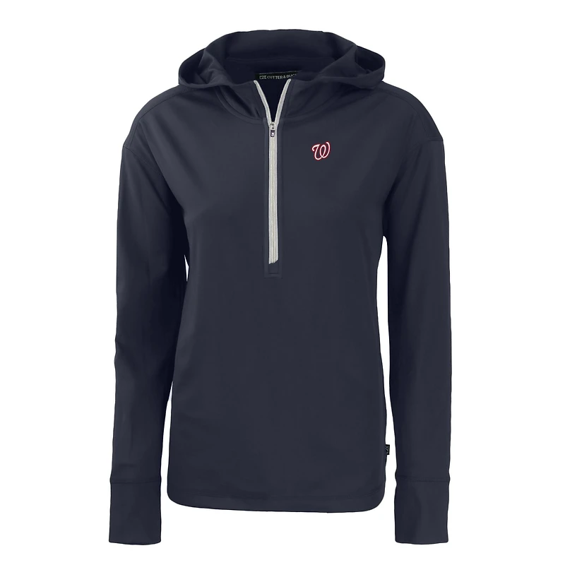 Women's Cutter & Buck  Navy Washington Nationals Daybreak Eco Recycled Half-Zip Hoodie