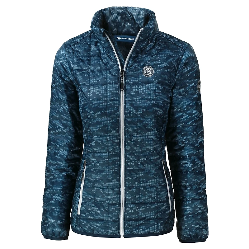 Doudoune imprimée entièrement zippée et isolante PrimaLoft Eco pour femme, bleu marine, des Nationals de Washington, Rainier Cutter & Buck