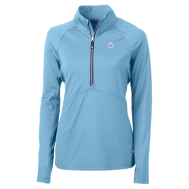 Haut demi-zippé extensible en tricot écologique et recyclé pour femme, bleu poudre, Cutter & Buck, Washington Nationals