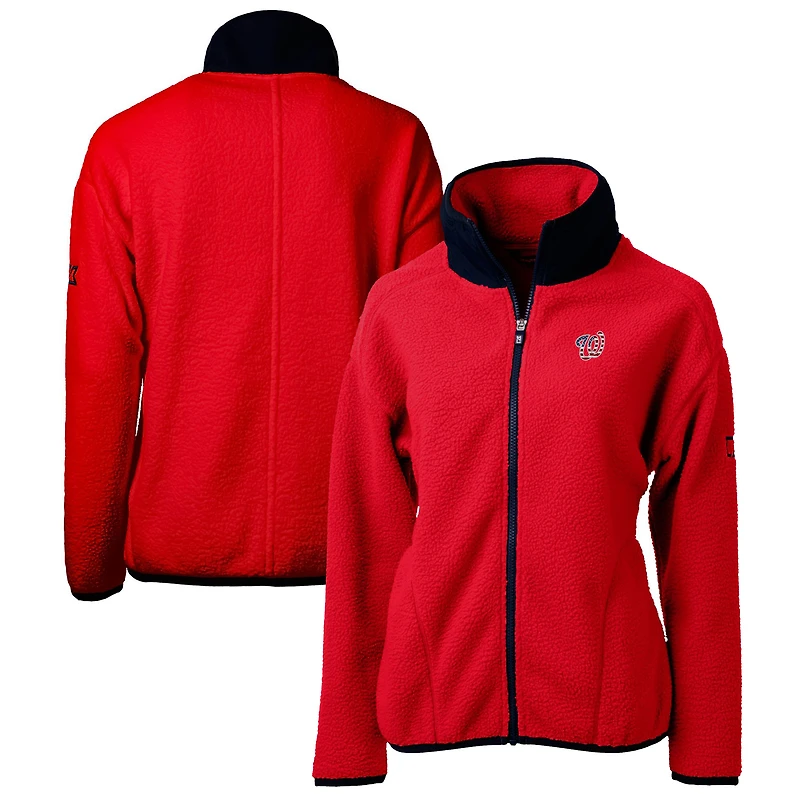 Veste polaire zippée intégrale en sherpa écologique Cascade avec logo Americana des Nationals de Washington pour femme, Cutter & Buck, rouge