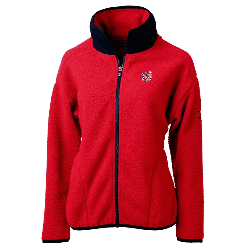 Veste polaire zippée intégrale en sherpa écologique Cascade avec logo Americana des Nationals de Washington pour femme, Cutter & Buck, rouge