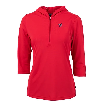 Sweat à capuche manches 3/4 et demi-zip pour femme, Cutter & Buck, rouge, Washington Nationals, Virtue Eco Pique