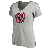 Women's Fanatics Heathered Gray Washington Nationals Core Official Logo V-Neck T-Shirt
