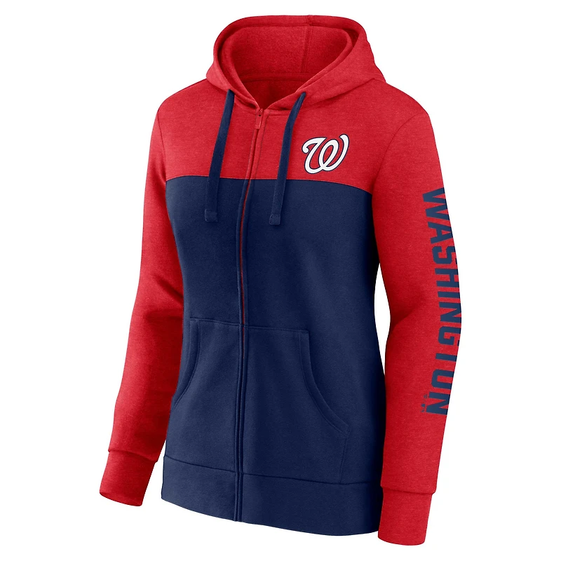 Sweat à capuche entièrement zippé Fanatics pour femmes rouge/marine Washington Nationals City Ties