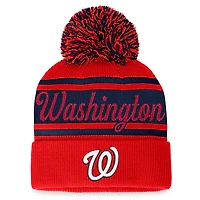 Women's Fanatics Red/Navy Washington Nationals Script Cuffed Knit Hat with Pom