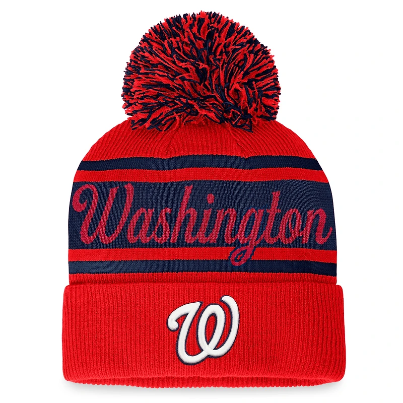 Bonnet en tricot à revers avec pompon Fanatics pour femmes, rouge/marine, Washington Nationals