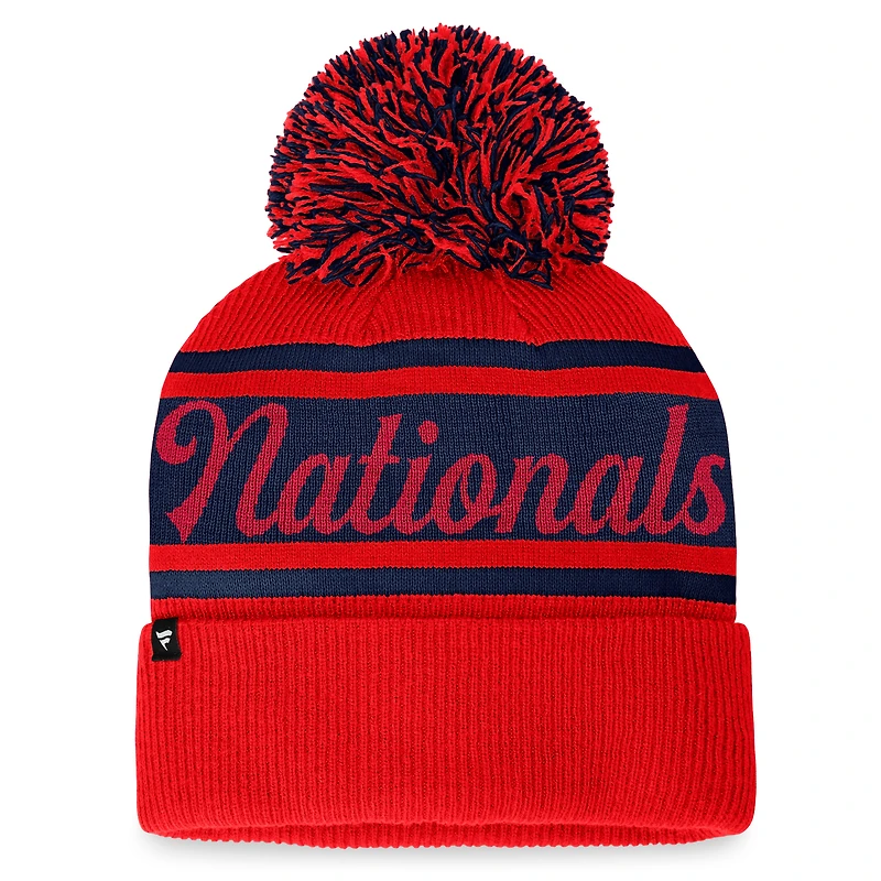 Women's Fanatics Red/Navy Washington Nationals Script Cuffed Knit Hat with Pom