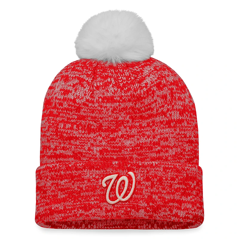 Women's Fanatics Red/White Washington Nationals Iconic Cuffed Knit Hat with Pom