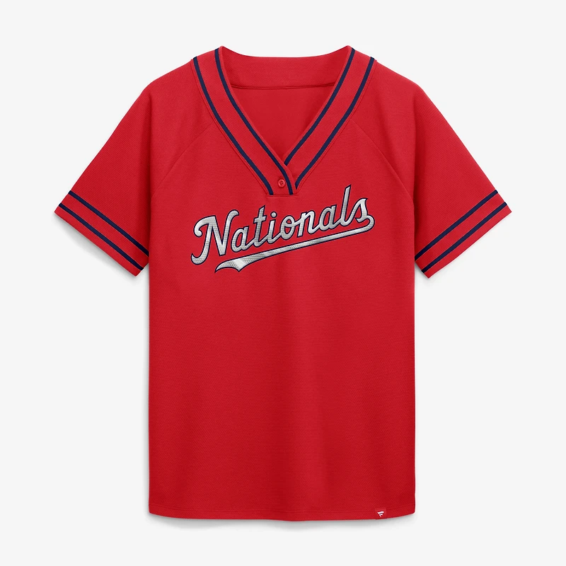 Women's Fanatics Red Washington Nationals Diva Race Ahead Raglan V-Neck T-Shirt