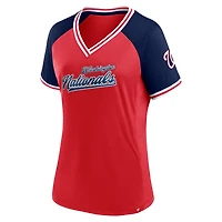 T-shirt rouge à col en V Fanatics pour femmes des Nationals de Washington Glitz & Glam League Diva Raglan