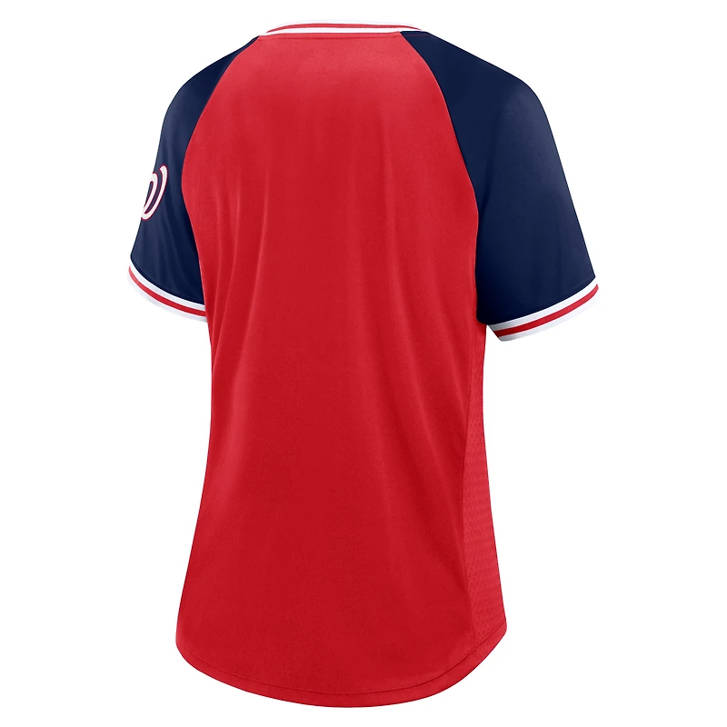 T-shirt rouge à col en V Fanatics pour femmes des Nationals de Washington Glitz & Glam League Diva Raglan