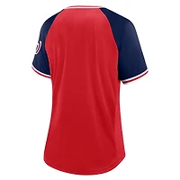T-shirt rouge à col en V Fanatics pour femmes des Nationals de Washington Glitz & Glam League Diva Raglan