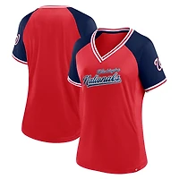T-shirt rouge à col en V Fanatics pour femmes des Nationals de Washington Glitz & Glam League Diva Raglan