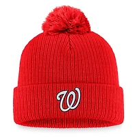 Women's Fanatics Red Washington Nationals Run The Bases Long Sleeve T-Shirt & Cuffed Knit Hat with Pom Combo Set