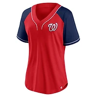 T-shirt rouge à col en V Fanatics Washington Nationals Ultimate Style Raglan pour femmes