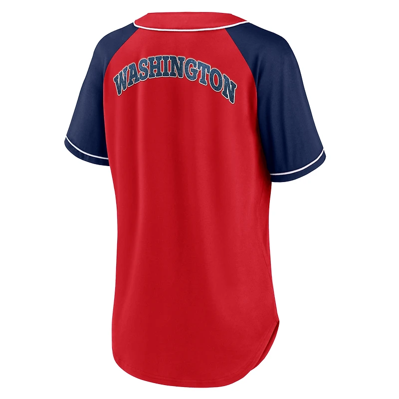 T-shirt rouge à col en V Fanatics Washington Nationals Ultimate Style Raglan pour femmes