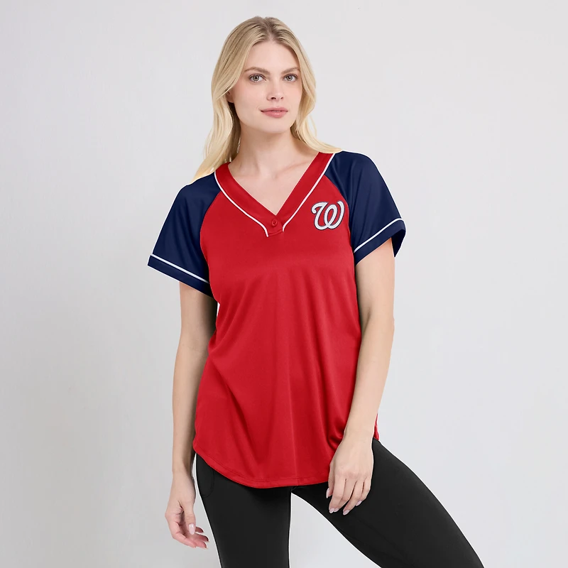 T-shirt rouge à col en V Fanatics Washington Nationals Ultimate Style Raglan pour femmes