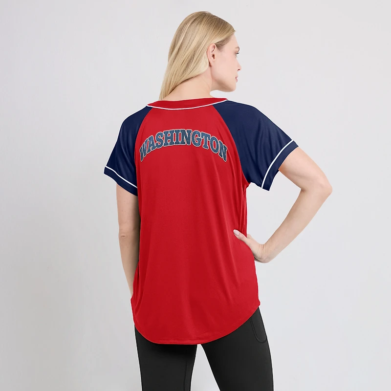 T-shirt rouge à col en V Fanatics Washington Nationals Ultimate Style Raglan pour femmes