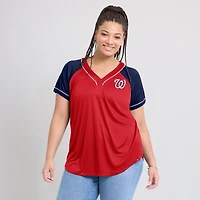 T-shirt rouge à col en V Fanatics Washington Nationals Ultimate Style Raglan pour femmes