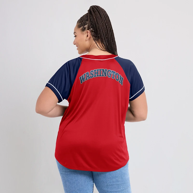 T-shirt rouge à col en V Fanatics Washington Nationals Ultimate Style Raglan pour femmes