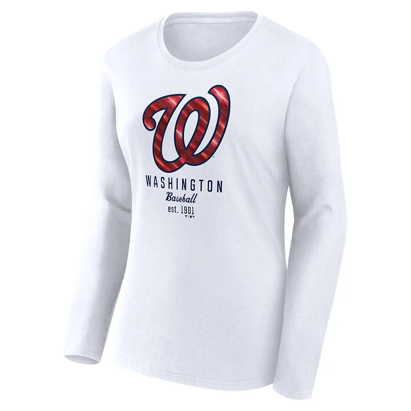 T-shirt léger ajusté à manches longues blanc Fanatics pour femmes des Nationals de Washington
