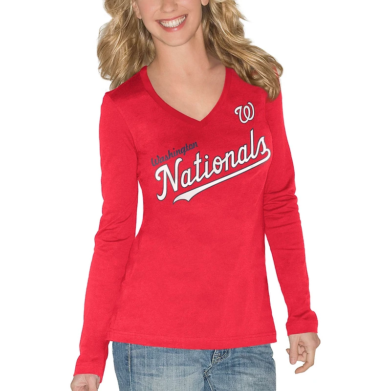 T-shirt à manches longues pour femme G-III 4Her by Carl Banks Red Washington Nationals Post Season