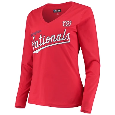 T-shirt à manches longues pour femme G-III 4Her by Carl Banks Red Washington Nationals Post Season