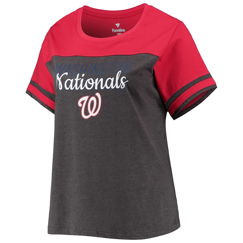 Women's Heathered Charcoal/Red Washington Nationals Plus Colorblock T-Shirt