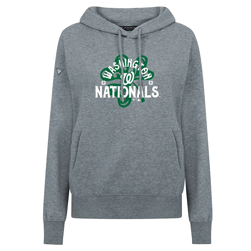 Women's Levelwear  Gray Washington Nationals St. Patrick's Day Adorn Shamrock Pullover Hoodie
