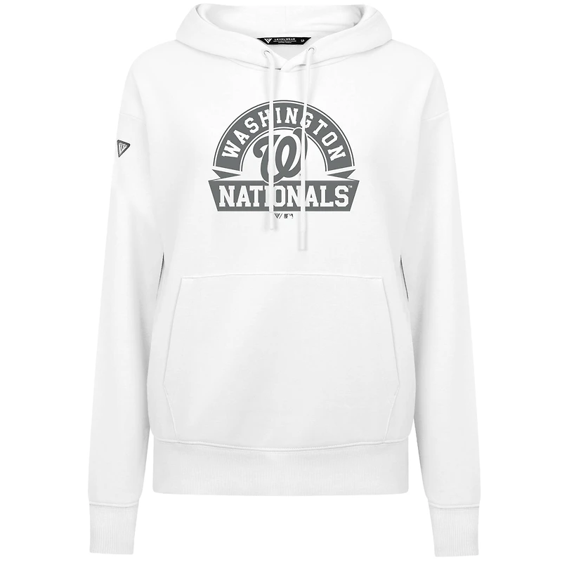 Women's Levelwear White Washington Nationals Adorn Banner Arch Pullover Hoodie