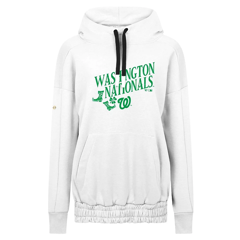 Women's Levelwear  White Washington Nationals St. Patrick's Day Waterfall Boots Pullover Hoodie