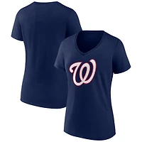 Women's Logo Athletic  Navy Washington Nationals Official V-Neck T-Shirt