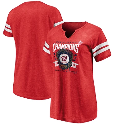 Majestic Heather Red/Cream Washington Nationals 2019 World Series Champions Vintage Raglan Notch Neck T-Shirt pour femme