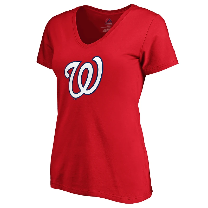 Women's Majestic Red Washington Nationals Logo V-Neck T-Shirt