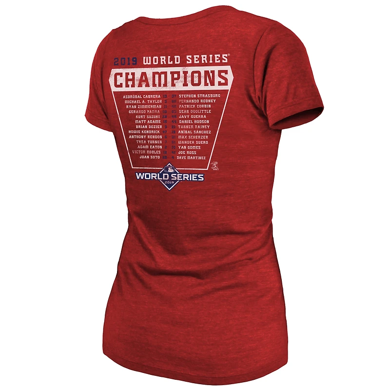 T-shirt Majestic Threads pour femme rouge Washington Nationals 2019 World Series Champions Roster