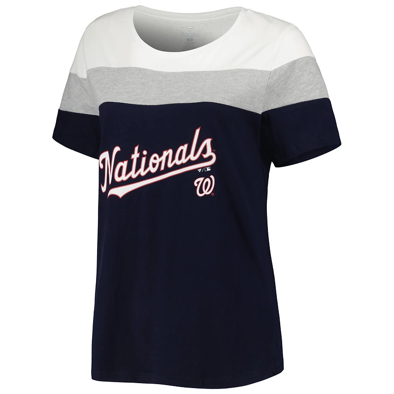 T-shirt à blocs de couleurs bleu marine/gris chiné pour femmes, grandes tailles, Washington Nationals