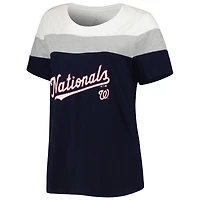 T-shirt à blocs de couleurs bleu marine/gris chiné pour femmes, grandes tailles, Washington Nationals
