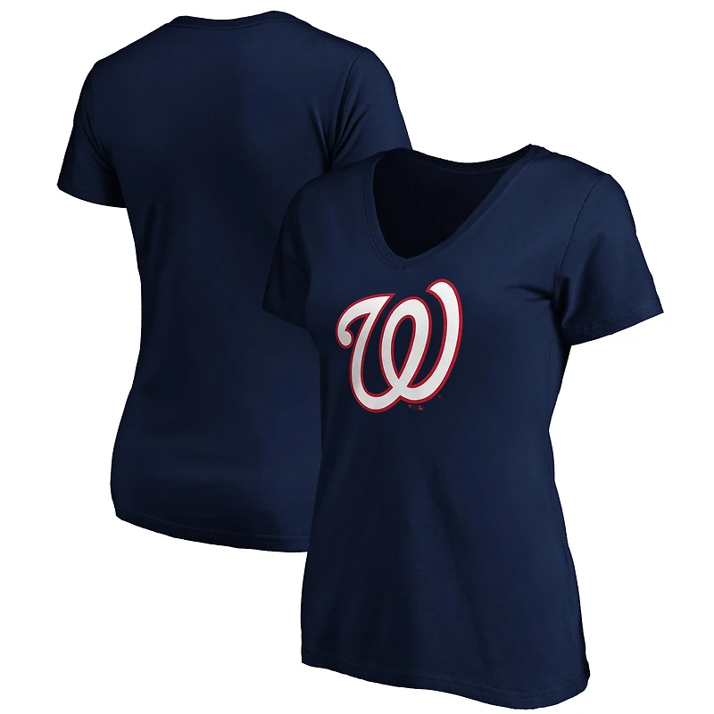 Women's Navy Washington Nationals Official Logo V-Neck T-Shirt