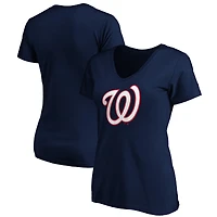 Women's Navy Washington Nationals Official Logo V-Neck T-Shirt
