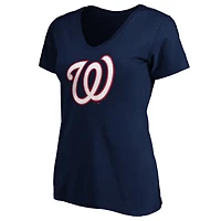 Women's Navy Washington Nationals Official Logo V-Neck T-Shirt