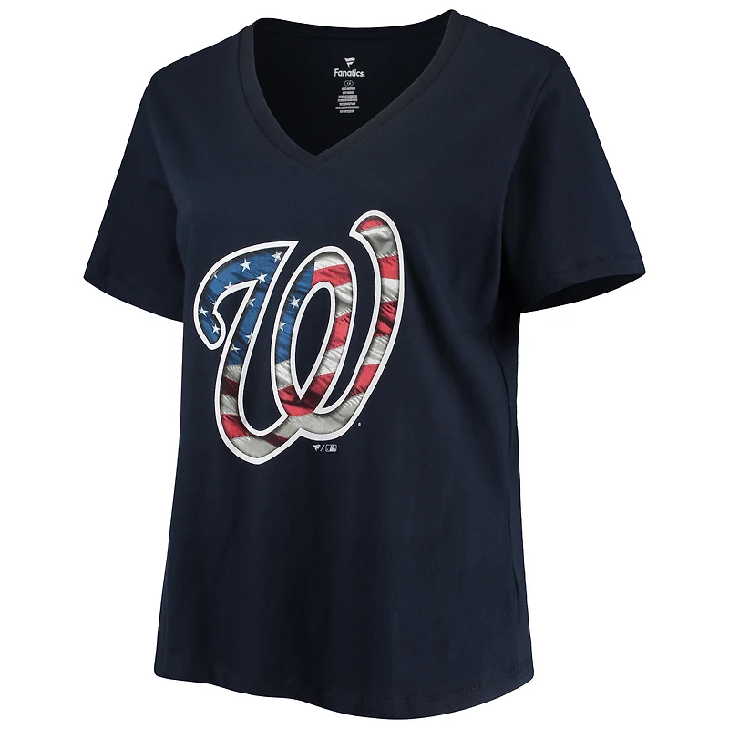 T-shirt à encolure en V taille plus pour femme des Nationals de Washington bleu marine