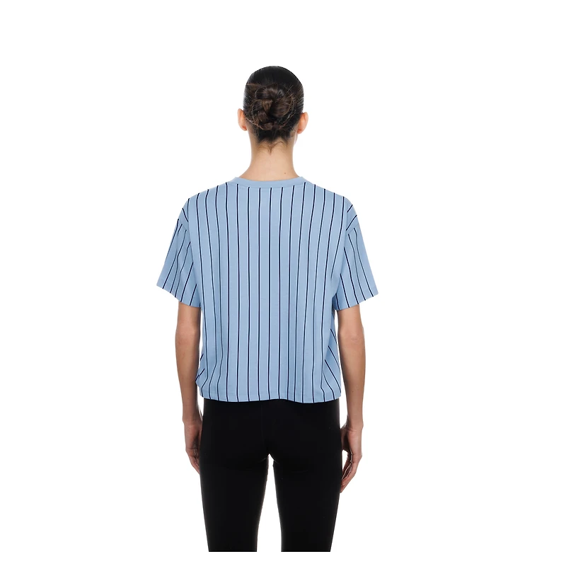 T-shirt New Era bleu clair pour femme, Washington Nationals City Connect Throwback Meshback à rayures, coupe carrée