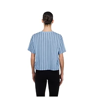 T-shirt New Era bleu clair pour femme, Washington Nationals City Connect Throwback Meshback à rayures, coupe carrée