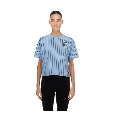 T-shirt New Era bleu clair pour femme, Washington Nationals City Connect Throwback Meshback à rayures, coupe carrée