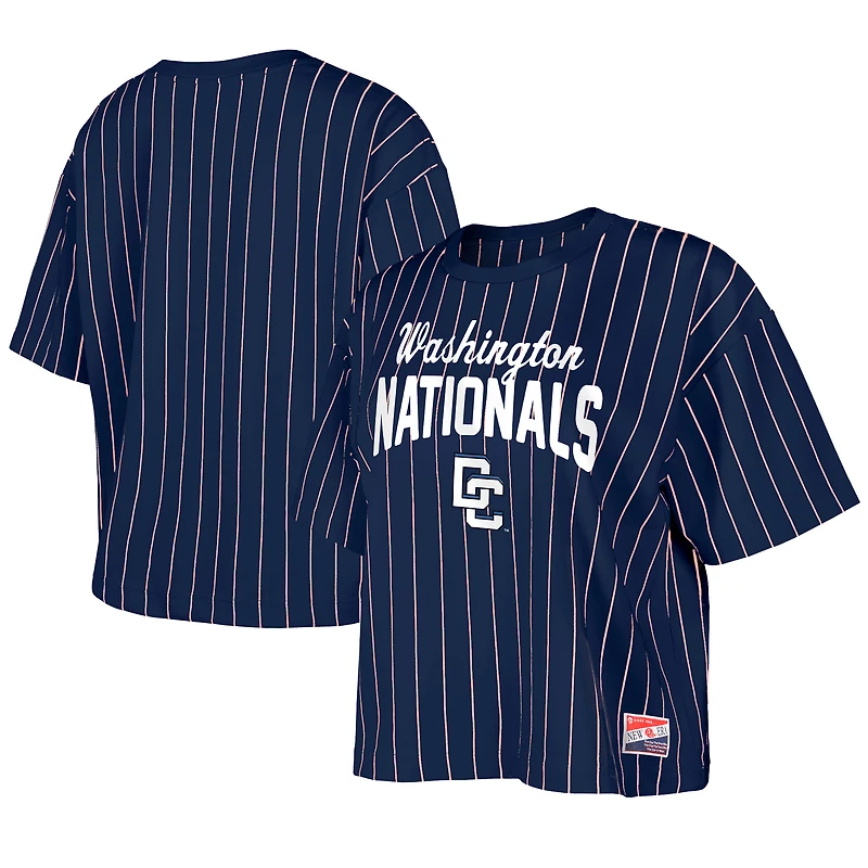 T-shirt à rayures fines City Connect 2025 bleu marine New Era pour femme des Washington Nationals